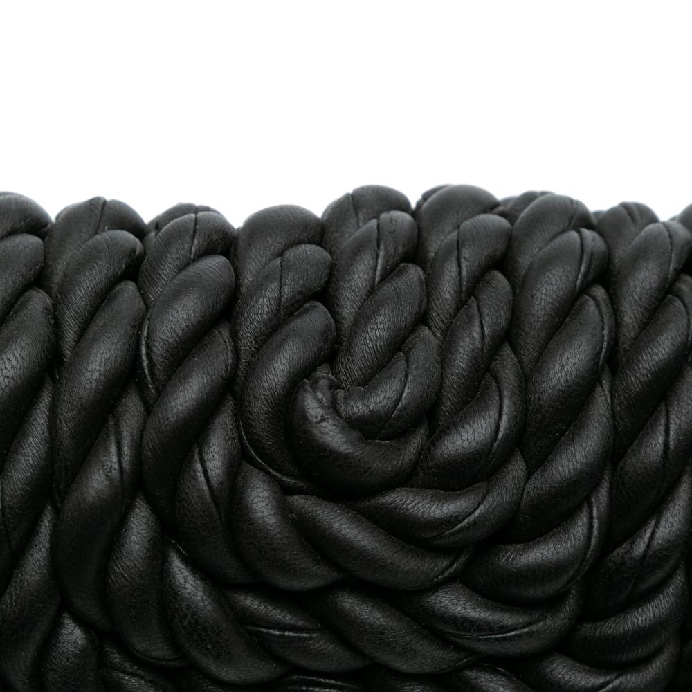 Bottega Veneta Black Lambskin Torchon Classic Tasseled Twisted Crossbody Italy