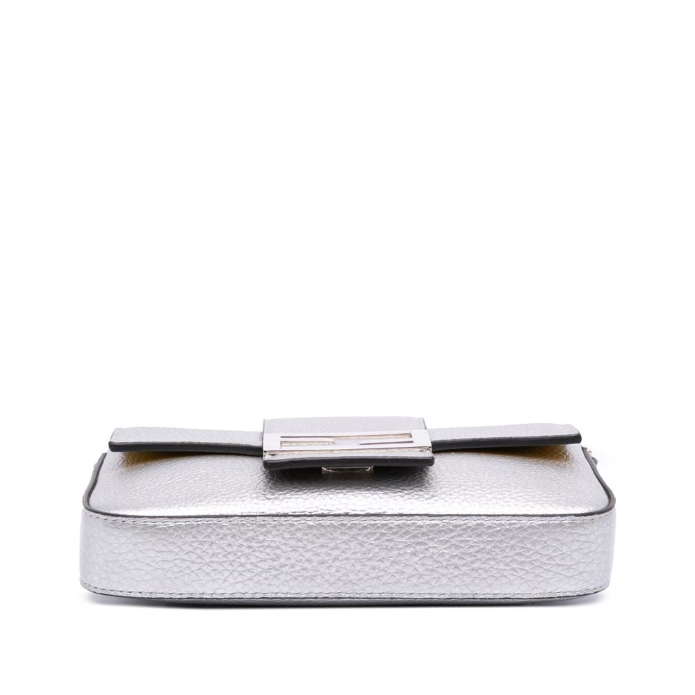 Fendi B Fendi Silver Calf Leather Baguette Crossbody Italy