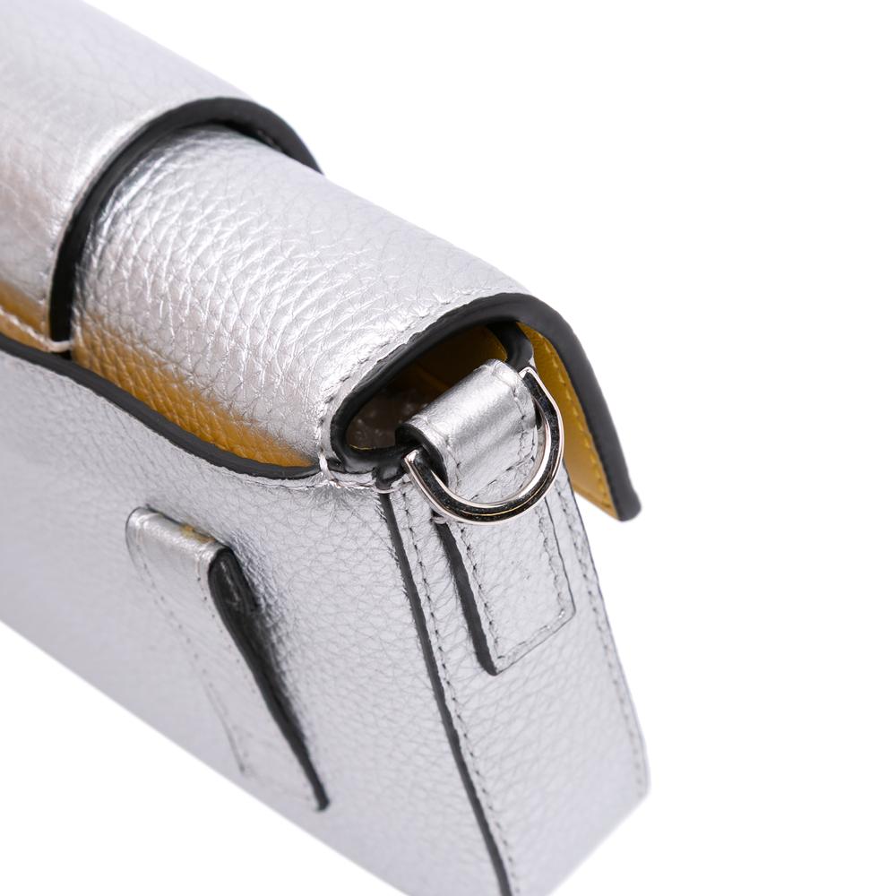 Fendi B Fendi Silver Calf Leather Baguette Crossbody Italy