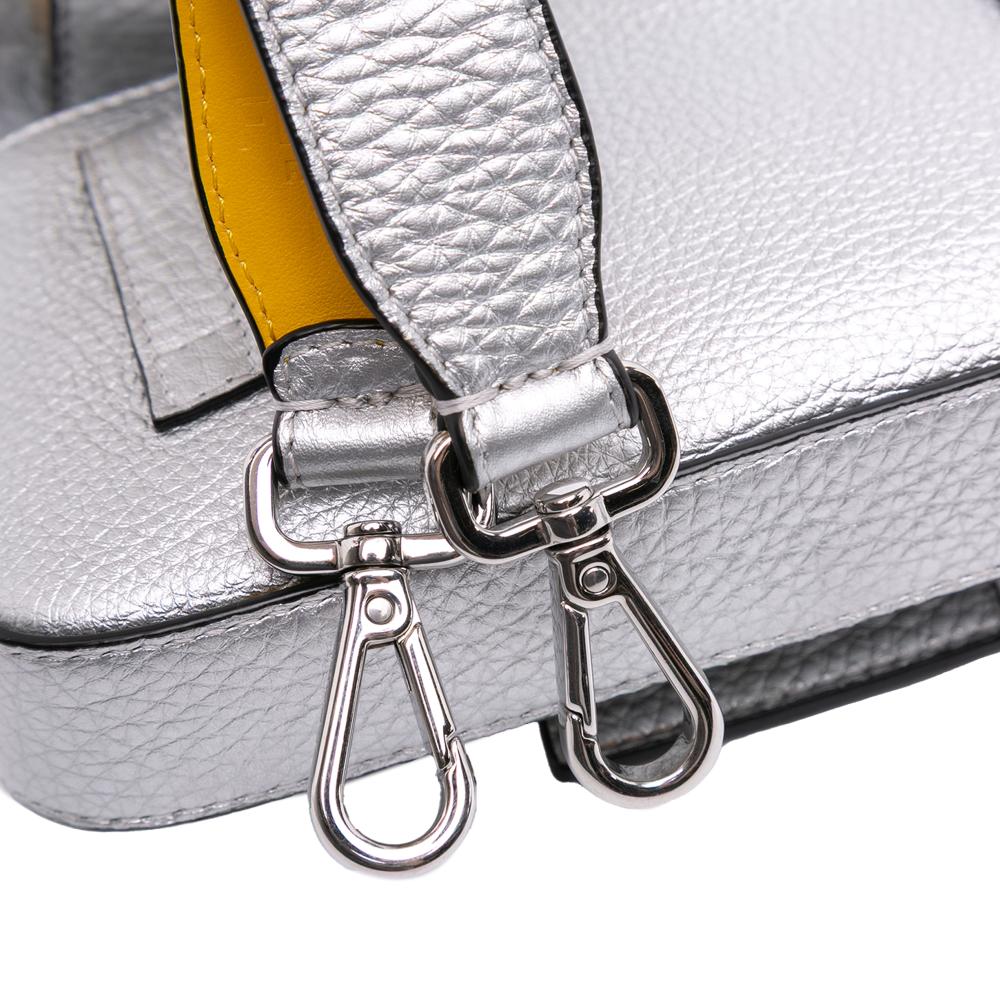 Fendi B Fendi Silver Calf Leather Baguette Crossbody Italy
