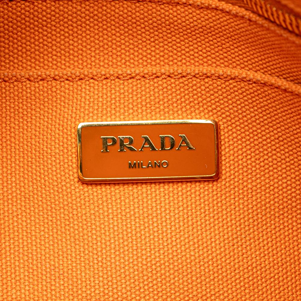 Prada B Prada Orange Canvas Fabric Canapa Bijoux Satchel Italy