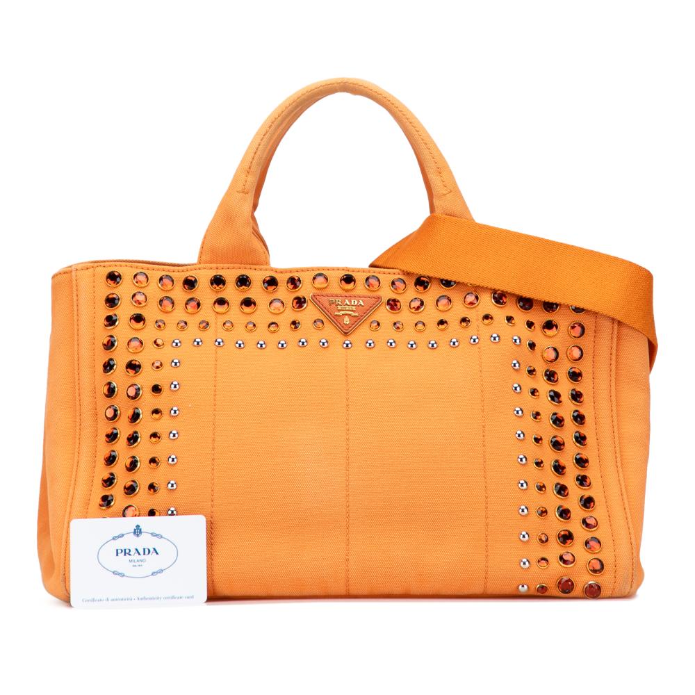 Prada B Prada Orange Canvas Fabric Canapa Bijoux Satchel Italy