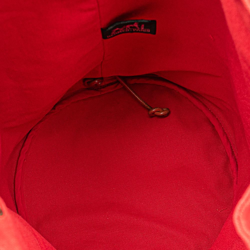 Hermès B Hermès Red with Brown Canvas Fabric Polochon Mimile France