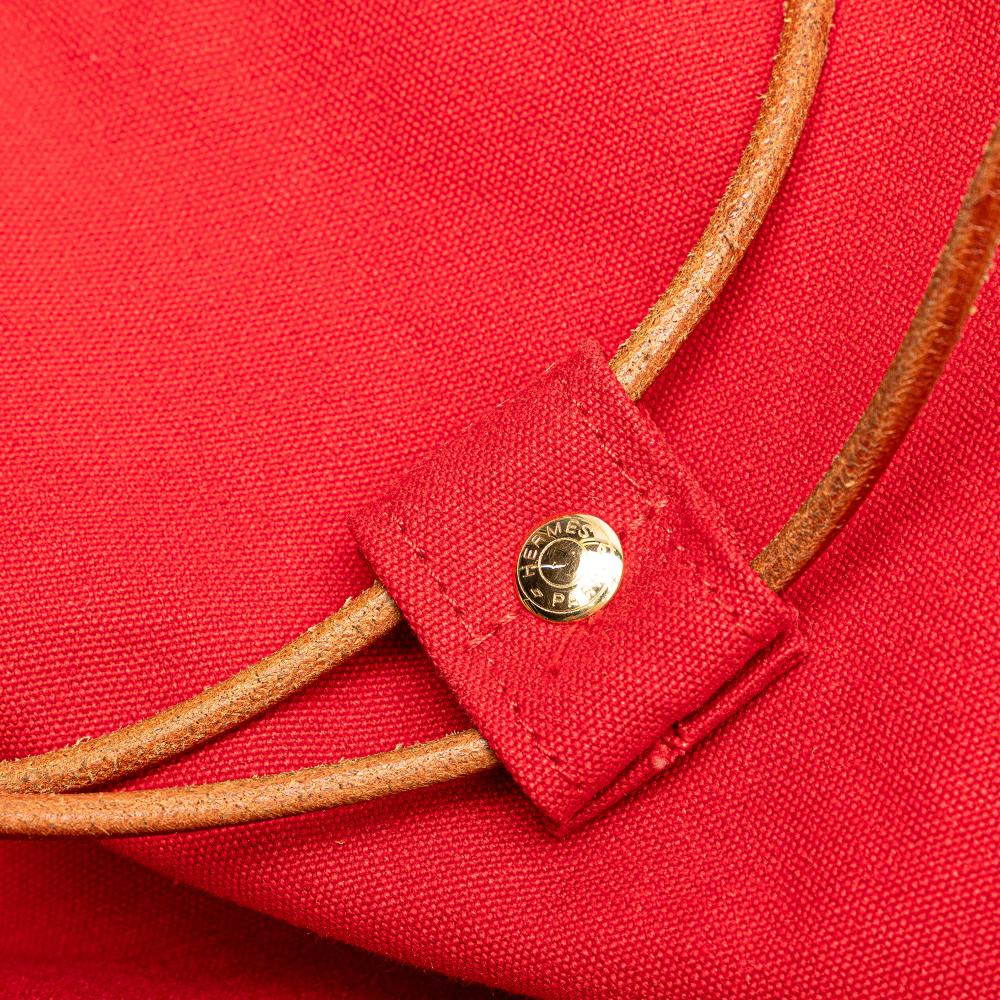 Hermès B Hermès Red with Brown Canvas Fabric Polochon Mimile France