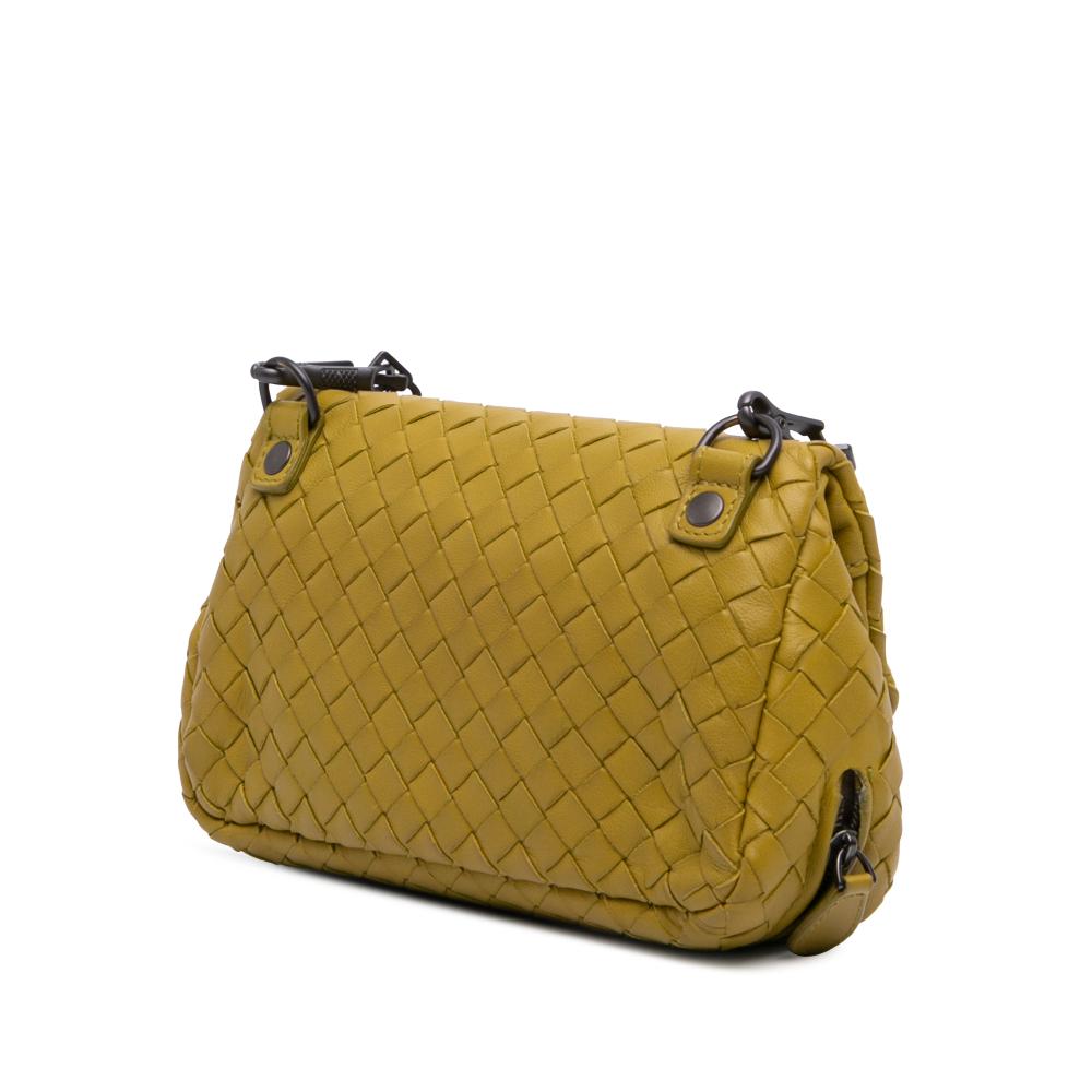 Bottega Veneta Yellow Mini Nappa Intrecciato Expandable Chain Flap Crossbody Italy