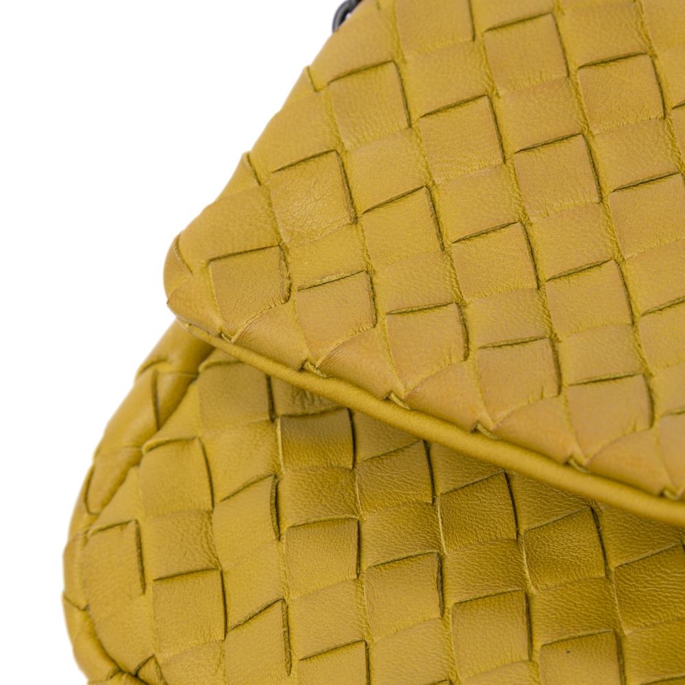 Bottega Veneta Yellow Mini Nappa Intrecciato Expandable Chain Flap Crossbody Italy