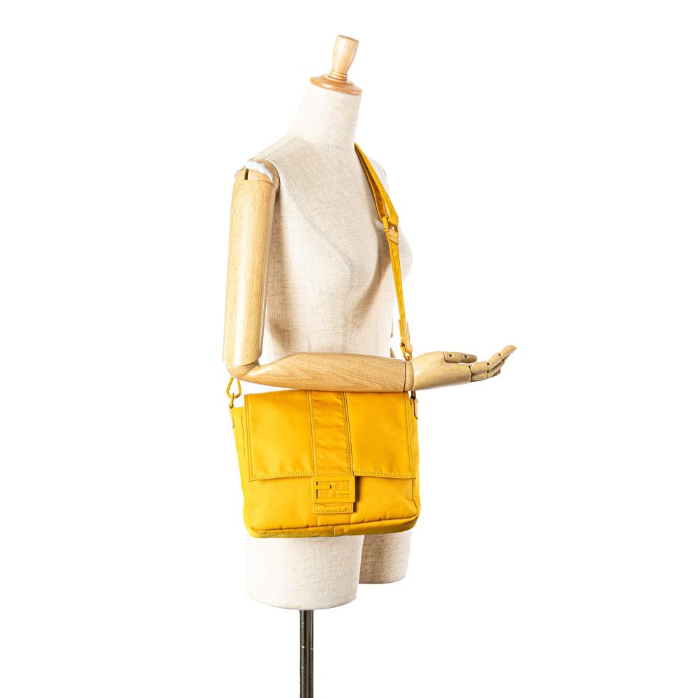 Fendi B Fendi Yellow Nylon Fabric Medium Econyl Baguette Crossbody Italy