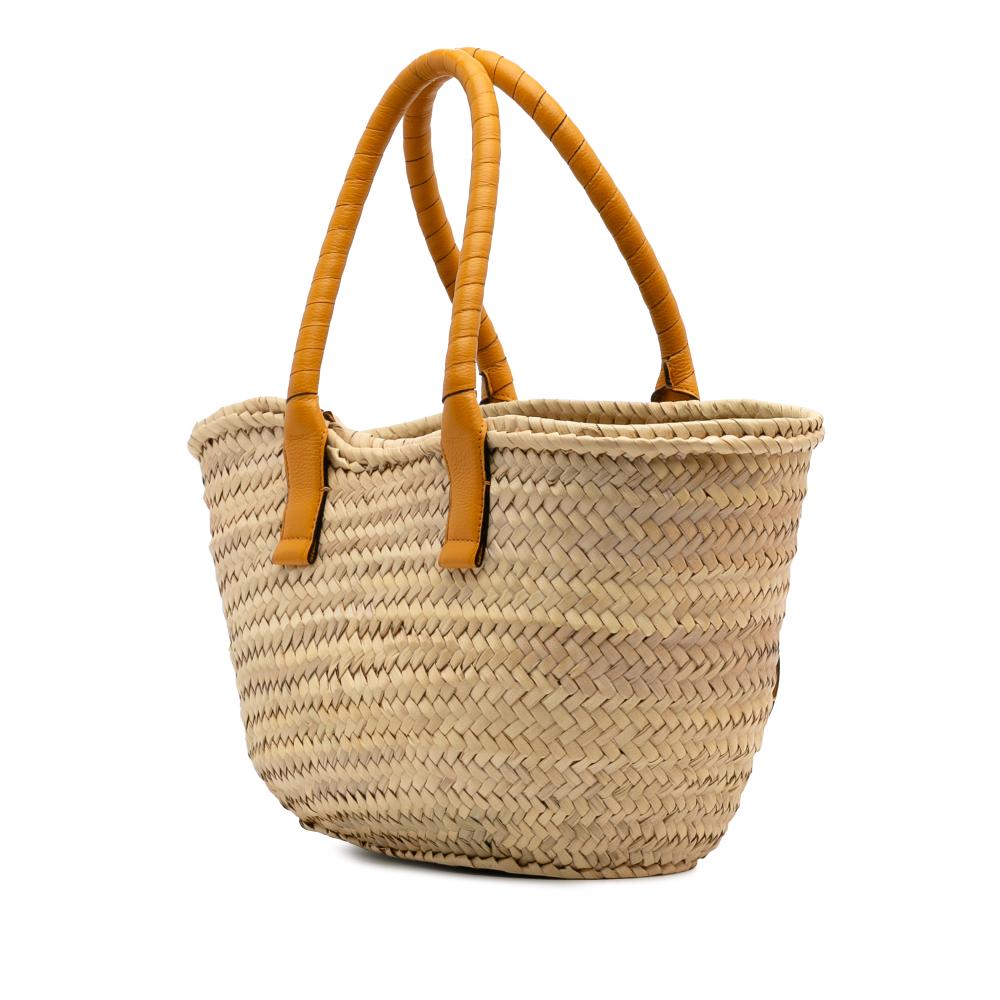 Chloé B Chloé Brown Beige with Yellow Mustard Raffia Natural Material Medium Marcie Basket Tote Spain