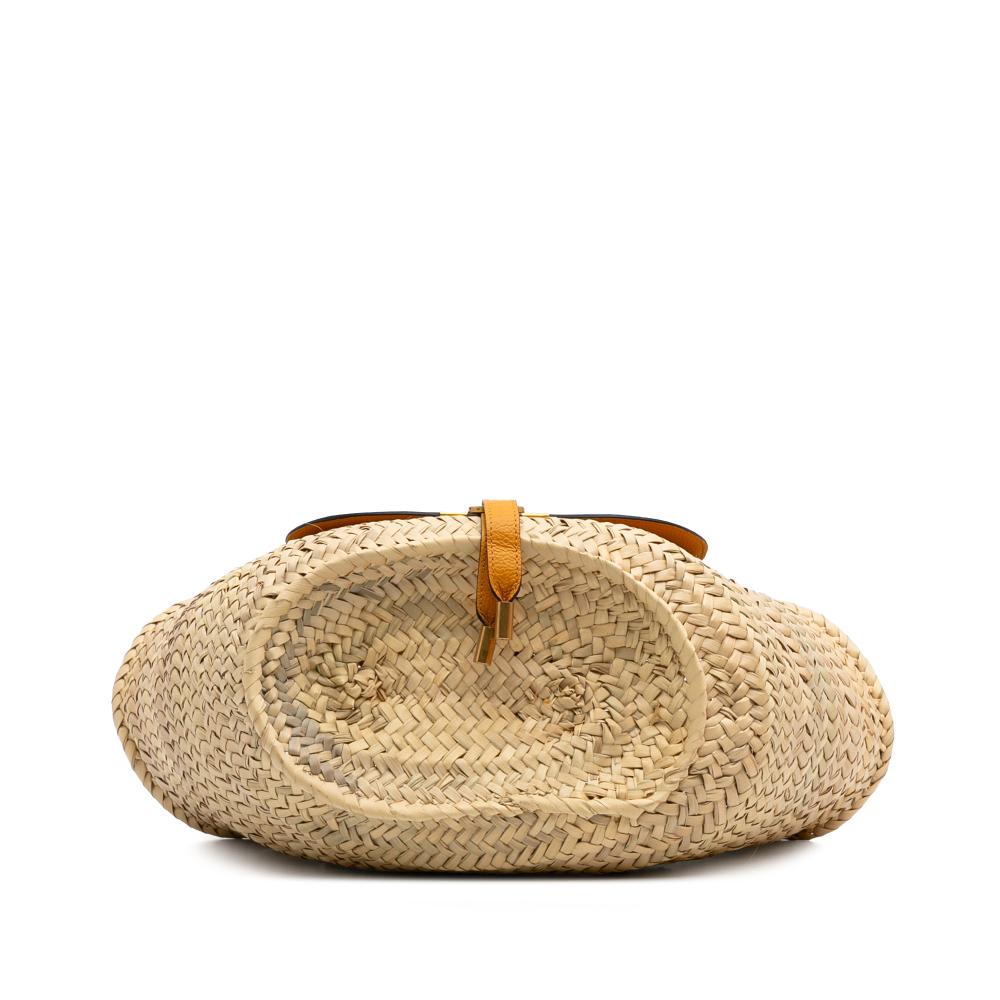 Chloé B Chloé Brown Beige with Yellow Mustard Raffia Natural Material Medium Marcie Basket Tote Spain