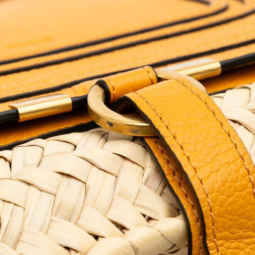 Chloé B Chloé Brown Beige with Yellow Mustard Raffia Natural Material Medium Marcie Basket Tote Spain