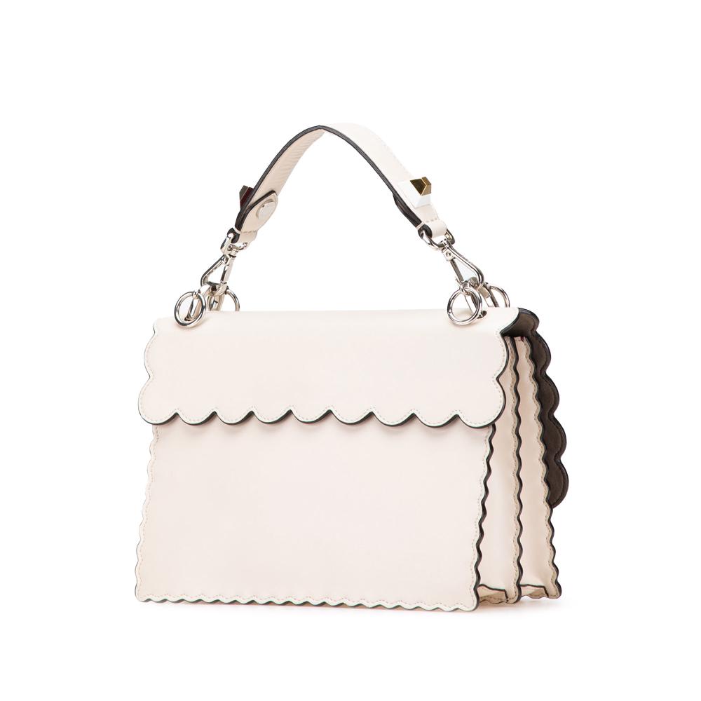 Fendi Brown Medium Vitello Liberty Lucido Flowers and Bows Scalloped Studded Kan I Satchel Italy