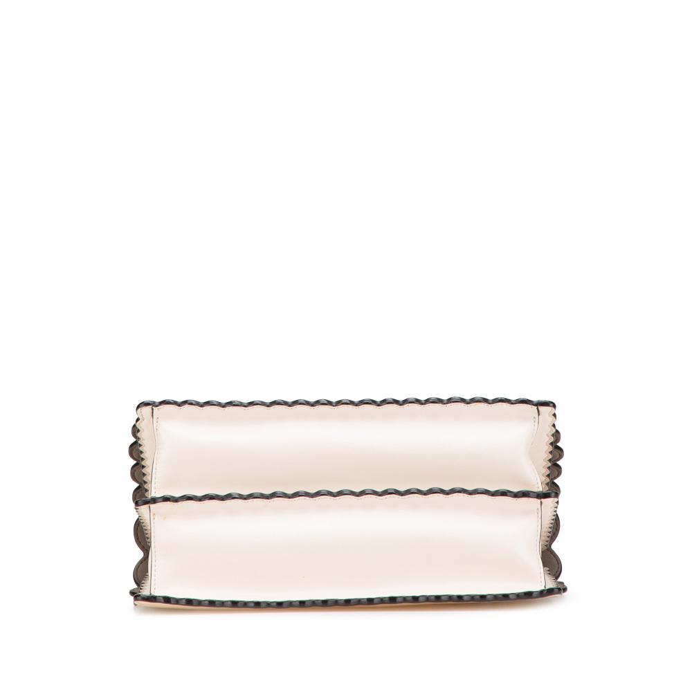 Fendi Brown Medium Vitello Liberty Lucido Flowers and Bows Scalloped Studded Kan I Satchel Italy