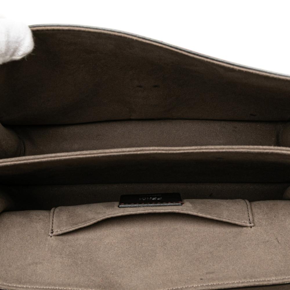 Fendi Brown Medium Vitello Liberty Lucido Flowers and Bows Scalloped Studded Kan I Satchel Italy