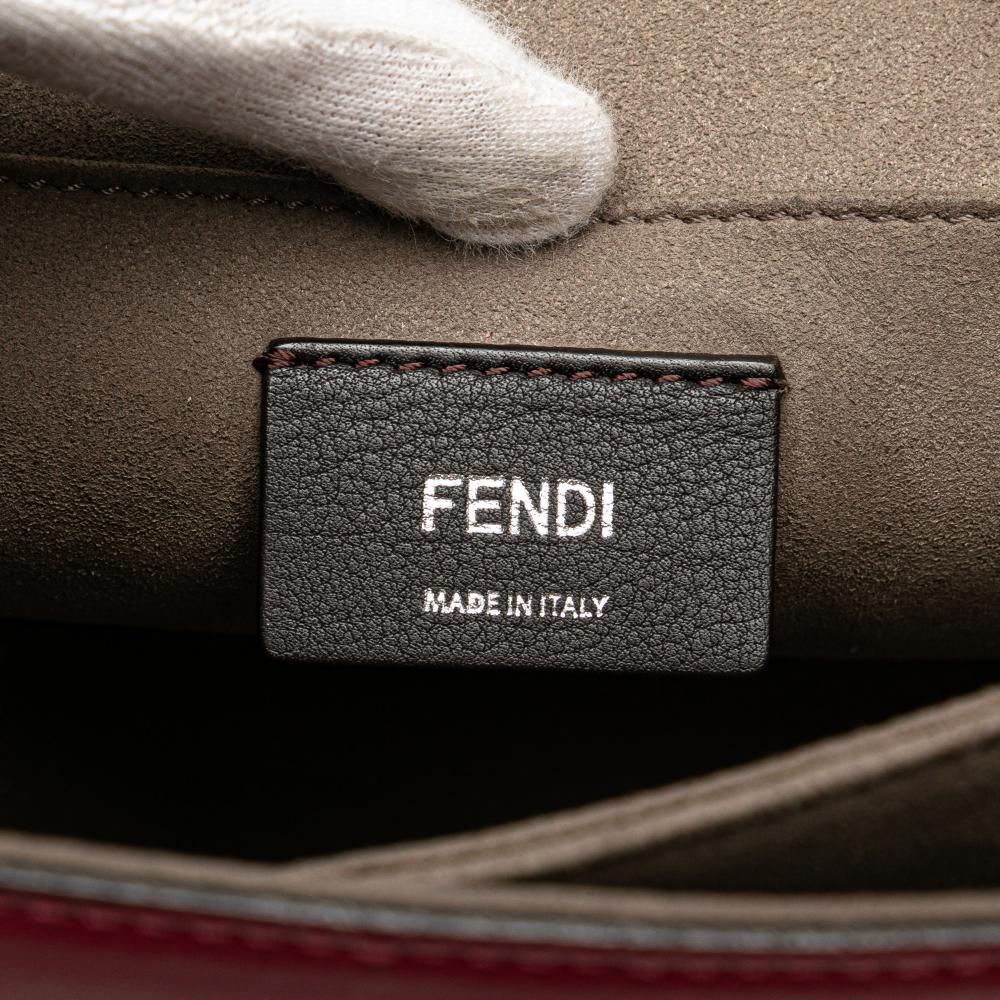 Fendi Brown Medium Vitello Liberty Lucido Flowers and Bows Scalloped Studded Kan I Satchel Italy