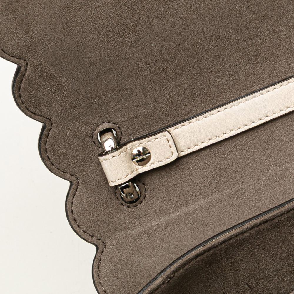 Fendi Brown Medium Vitello Liberty Lucido Flowers and Bows Scalloped Studded Kan I Satchel Italy