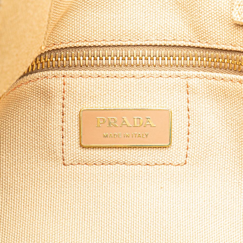Prada B Prada Yellow Mustard Canvas Fabric Large Printed Canapa Satchel Italy