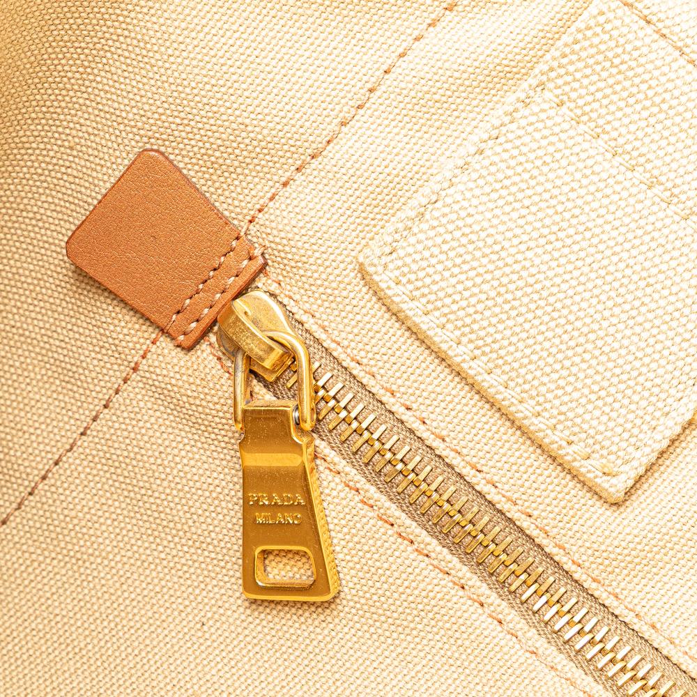 Prada B Prada Yellow Mustard Canvas Fabric Large Printed Canapa Satchel Italy