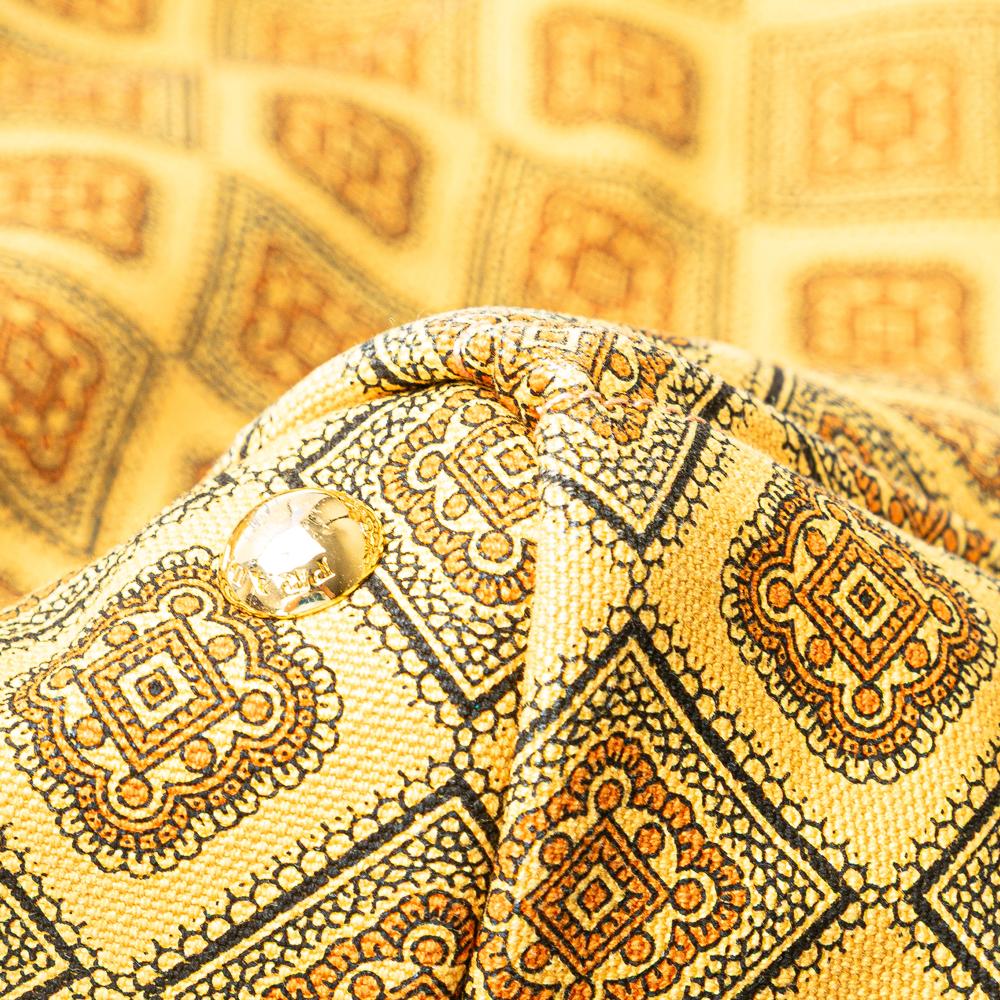 Prada B Prada Yellow Mustard Canvas Fabric Large Printed Canapa Satchel Italy