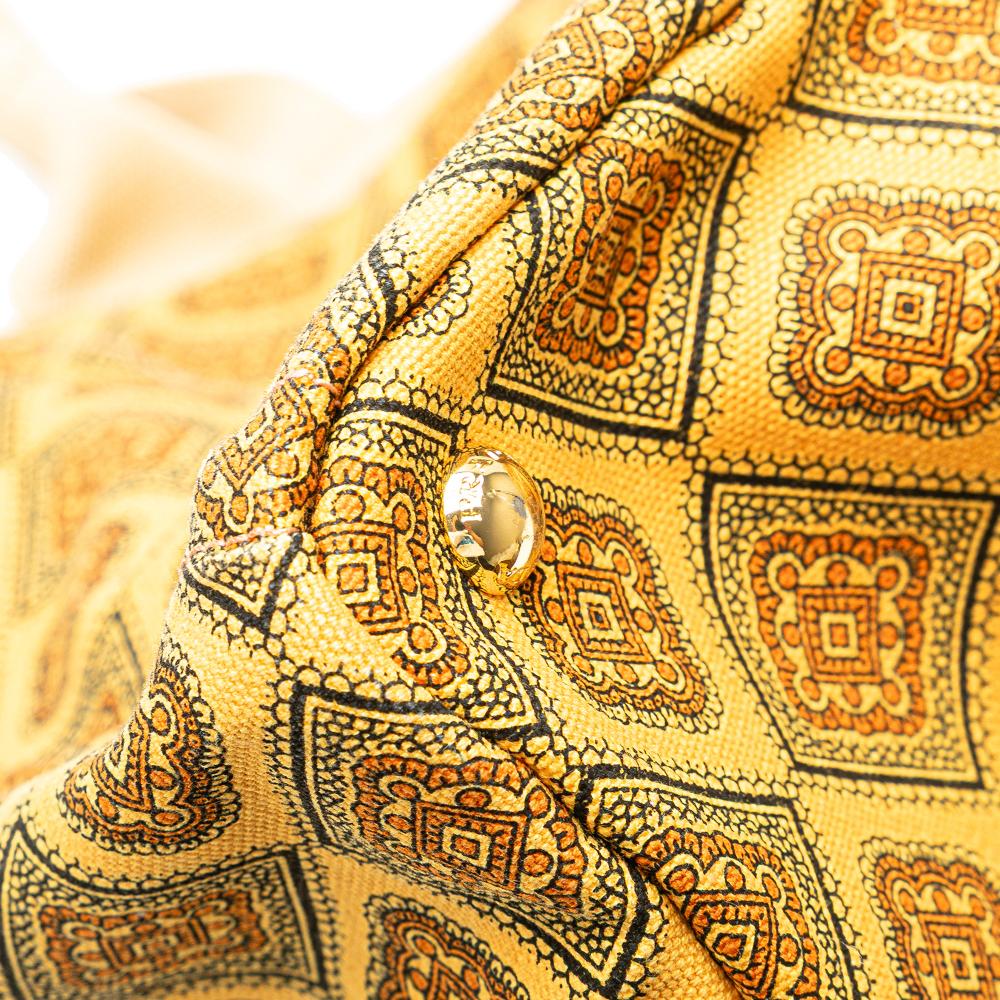 Prada B Prada Yellow Mustard Canvas Fabric Large Printed Canapa Satchel Italy