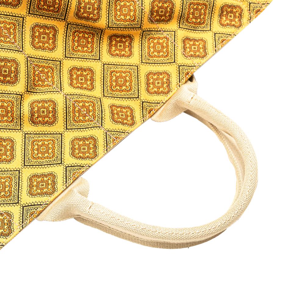 Prada B Prada Yellow Mustard Canvas Fabric Large Printed Canapa Satchel Italy