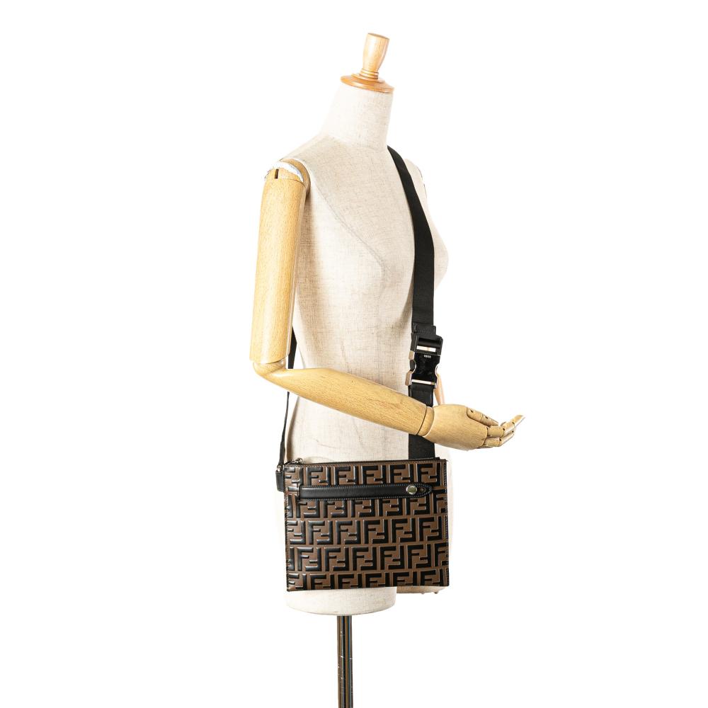 Fendi B Fendi Brown Calf Leather FF Embossed 1974 Crossbody Italy