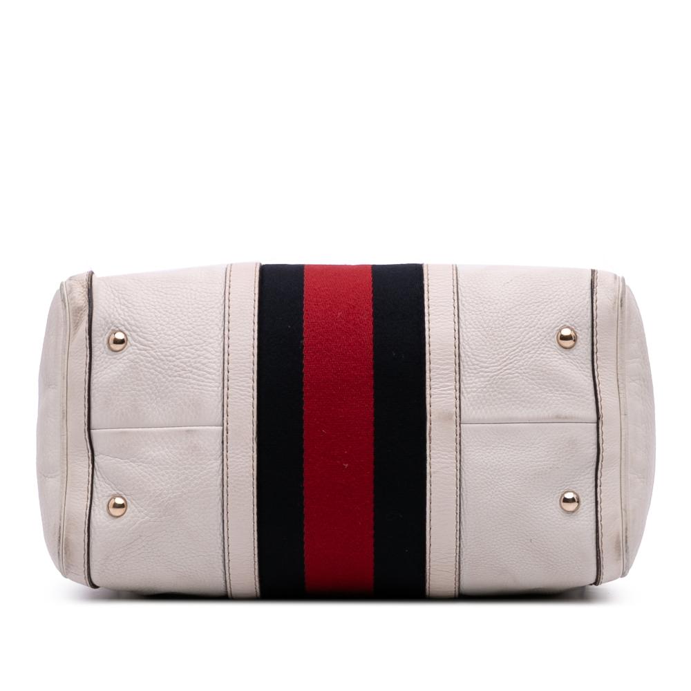 Gucci B Gucci White Calf Leather Medium skin Web Joy Boston Bag Italy