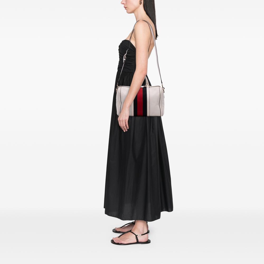 Gucci B Gucci White Calf Leather Medium skin Web Joy Boston Bag Italy