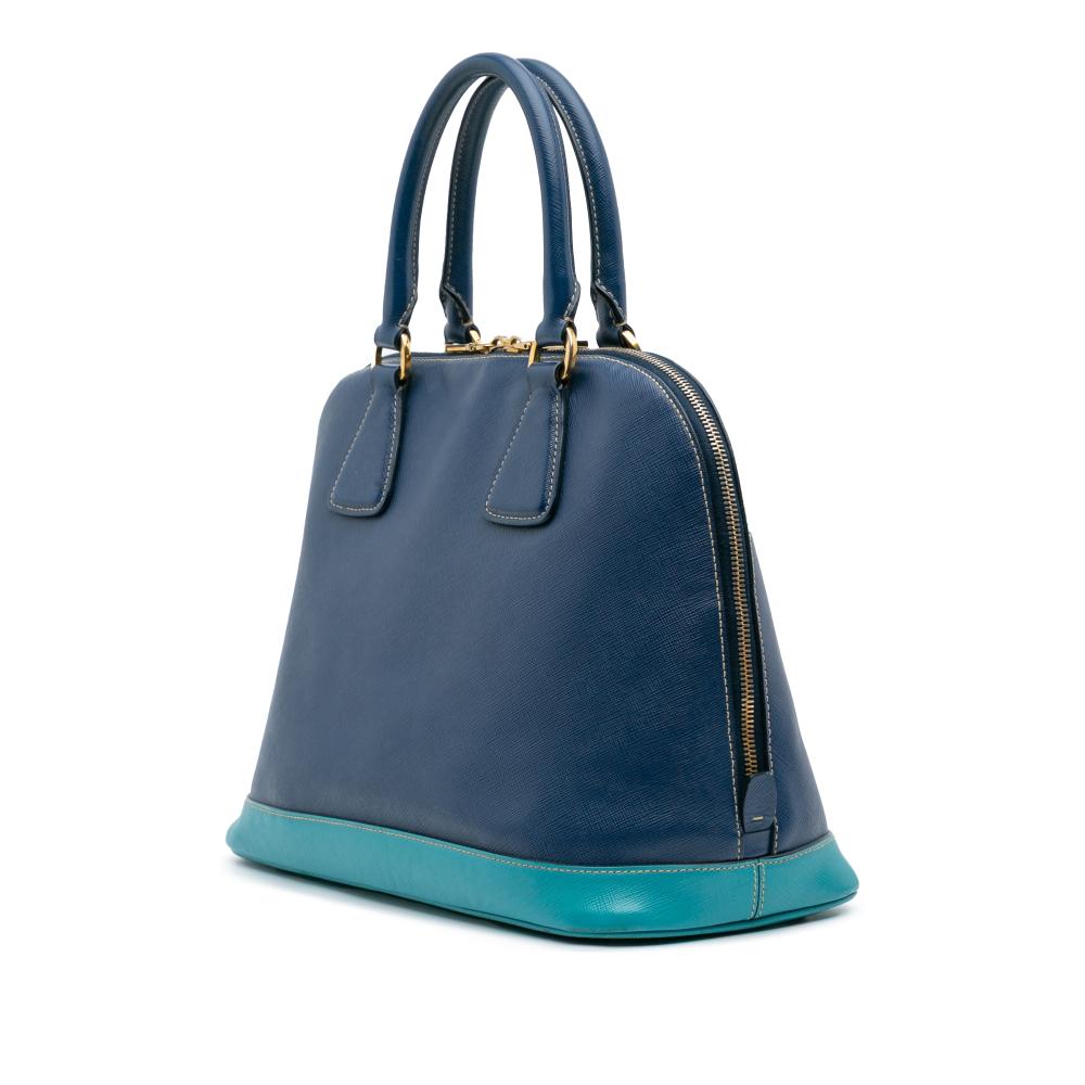 Prada B Prada Blue Dark Blue Saffiano Leather Bicolor Lux Promenade Dome Handbag Italy