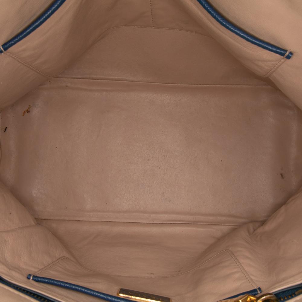 Prada B Prada Blue Dark Blue Saffiano Leather Bicolor Lux Promenade Dome Handbag Italy