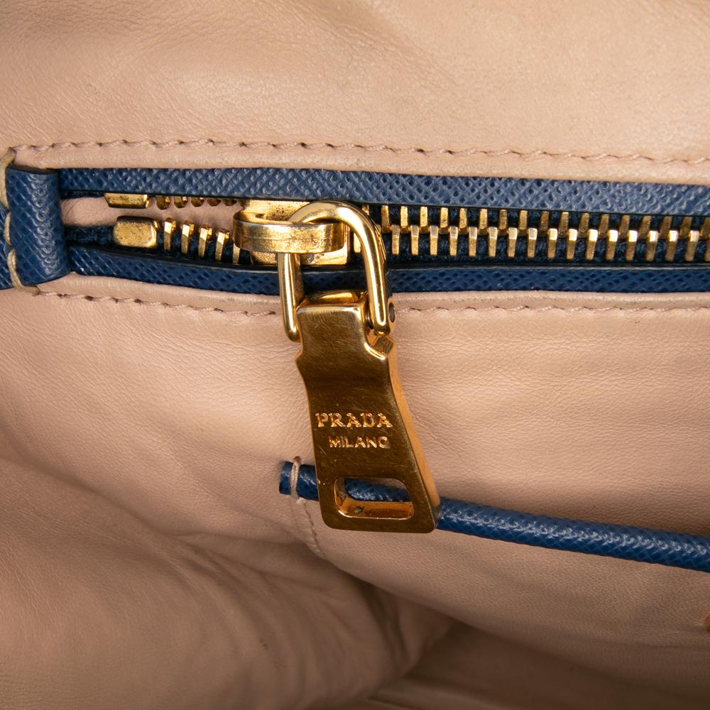 Prada B Prada Blue Dark Blue Saffiano Leather Bicolor Lux Promenade Dome Handbag Italy