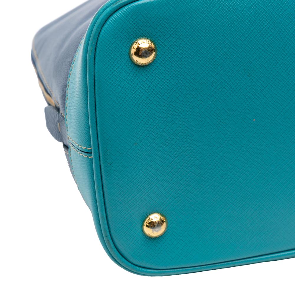 Prada B Prada Blue Dark Blue Saffiano Leather Bicolor Lux Promenade Dome Handbag Italy