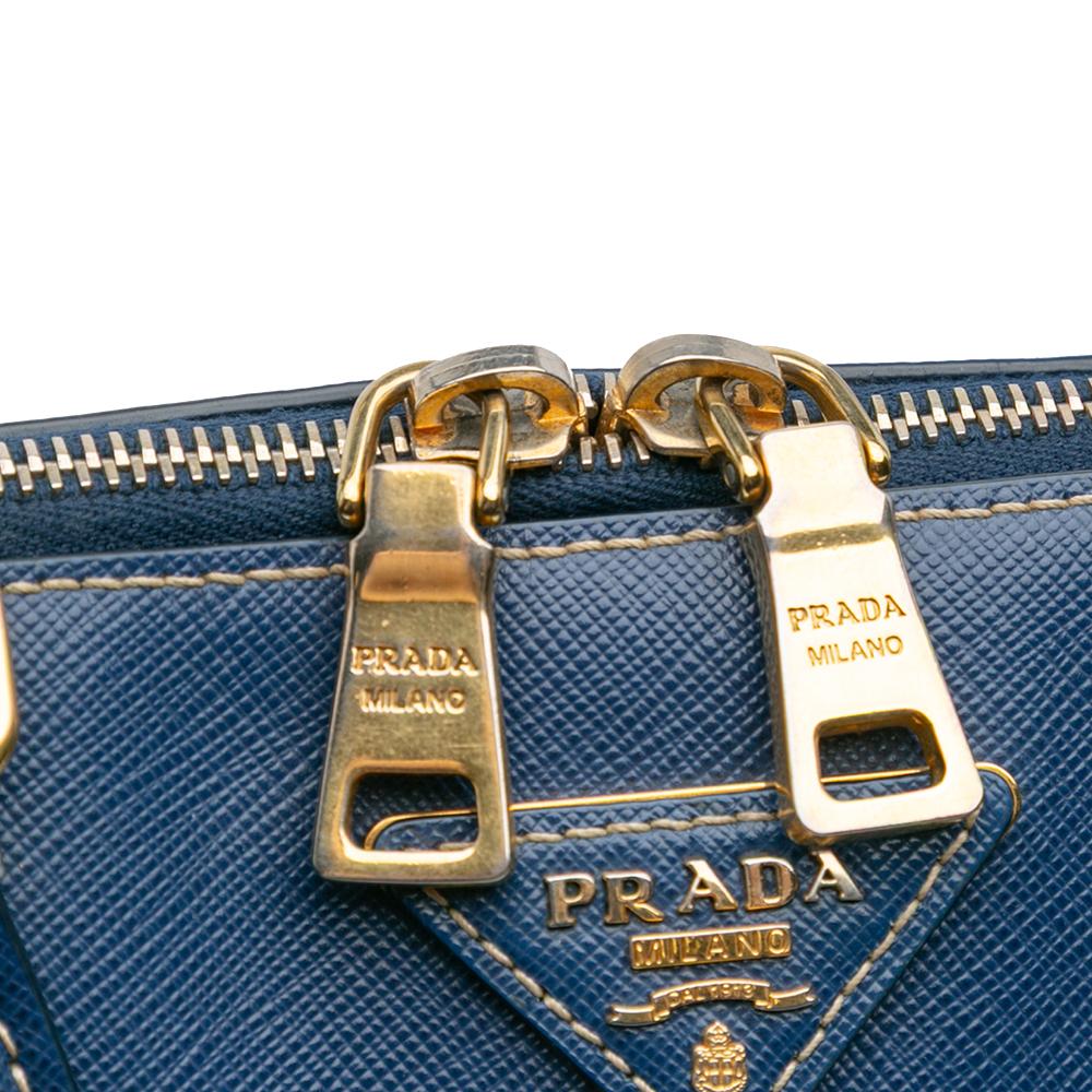 Prada B Prada Blue Dark Blue Saffiano Leather Bicolor Lux Promenade Dome Handbag Italy