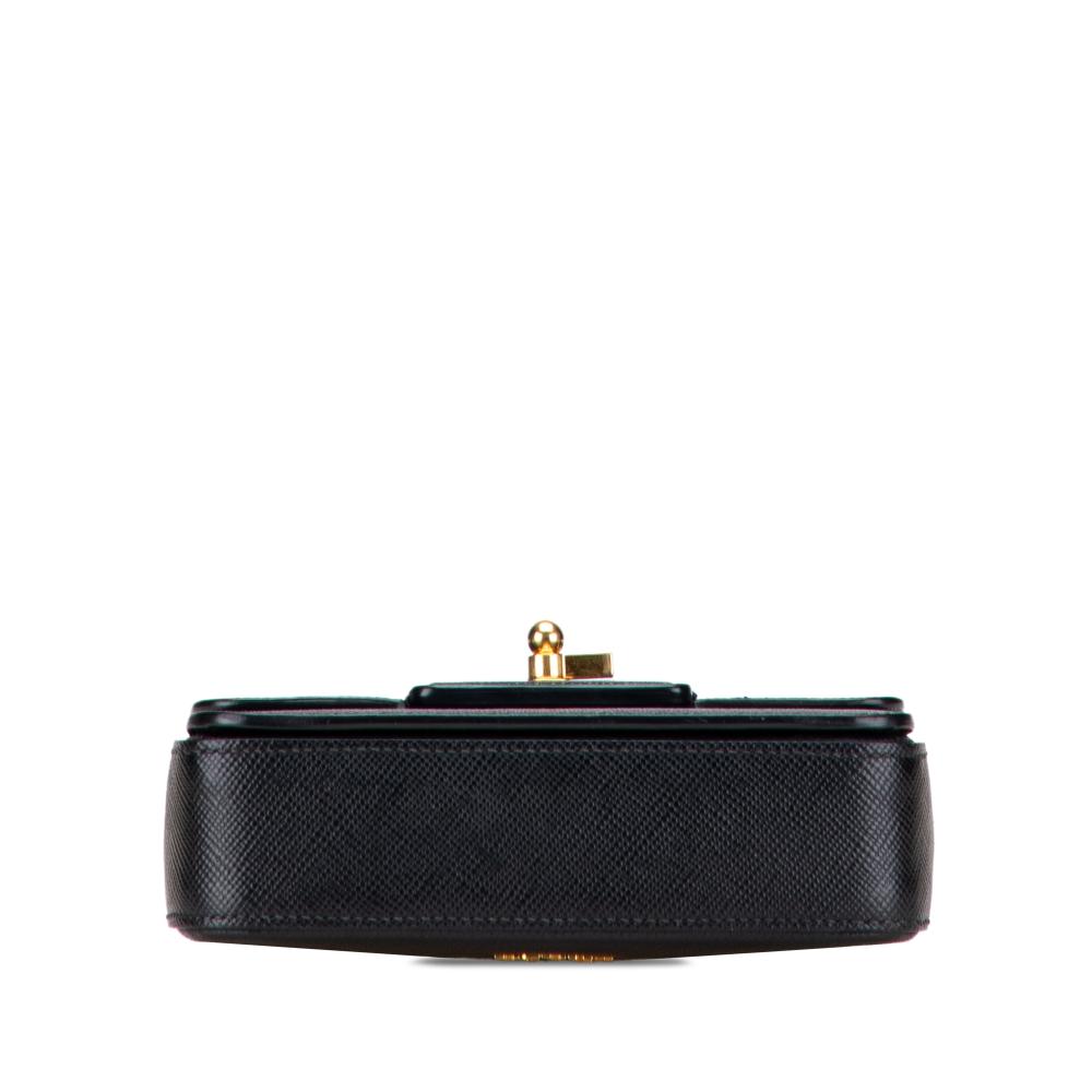 Prada B Prada Black with Blue Saffiano Leather Bicolor Cuir Flap Crossbody Italy