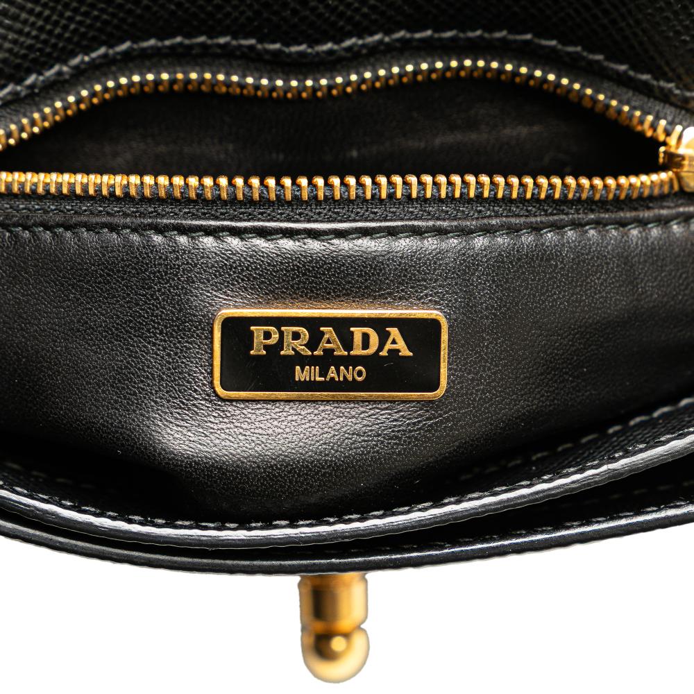 Prada B Prada Black with Blue Saffiano Leather Bicolor Cuir Flap Crossbody Italy