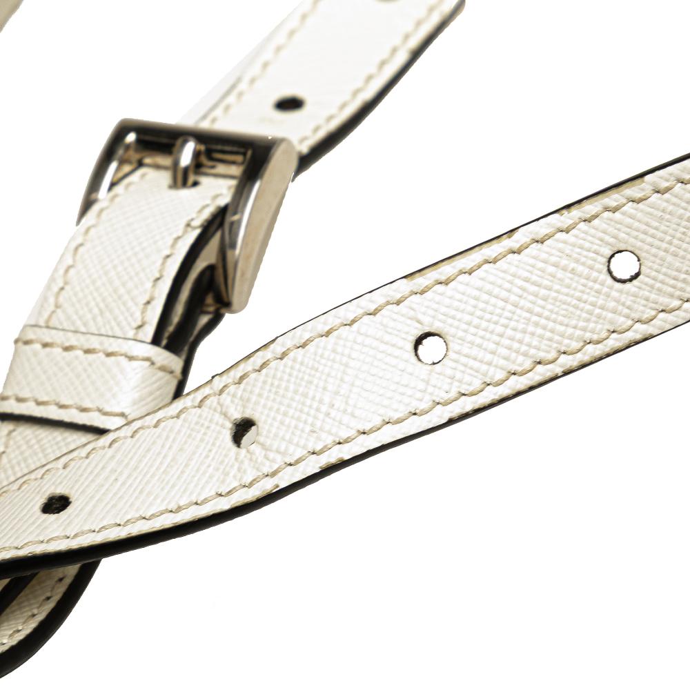 Prada AB Prada White Saffiano Leather Harness Crossbody Pouch Italy