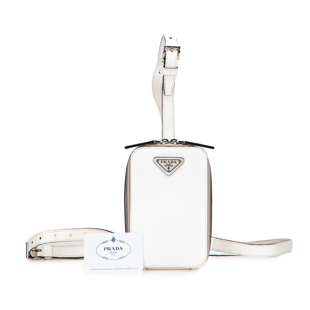 Prada AB Prada White Saffiano Leather Harness Crossbody Pouch Italy