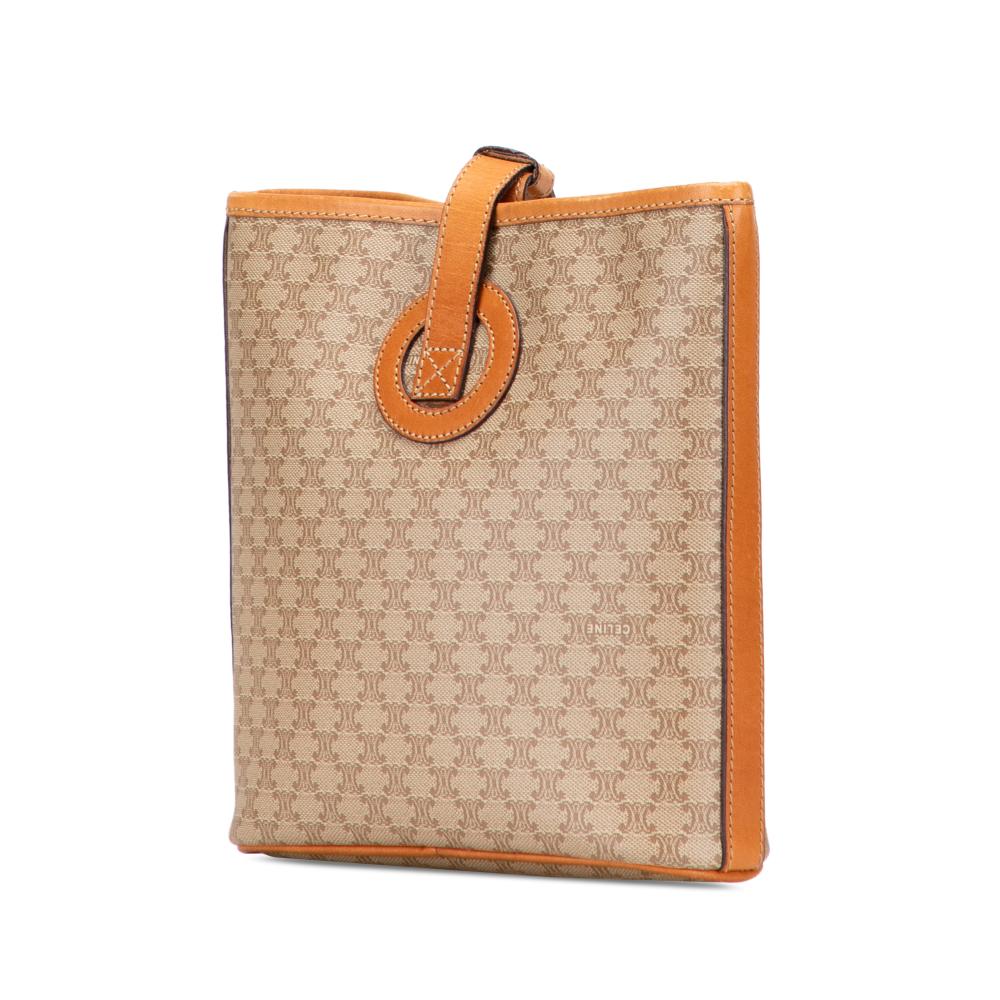 Celine B Celine Brown Beige Coated Canvas Fabric Macadam Crossbody Italy