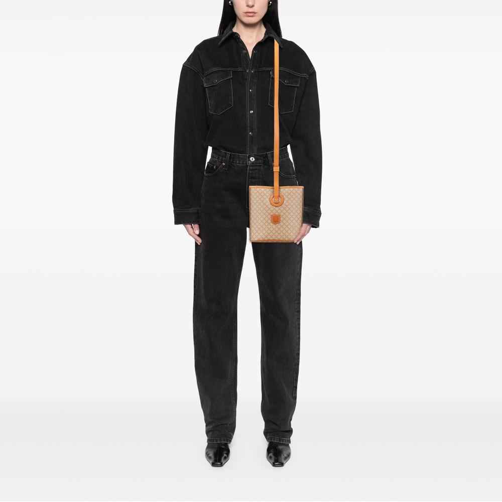 Celine B Celine Brown Beige Coated Canvas Fabric Macadam Crossbody Italy