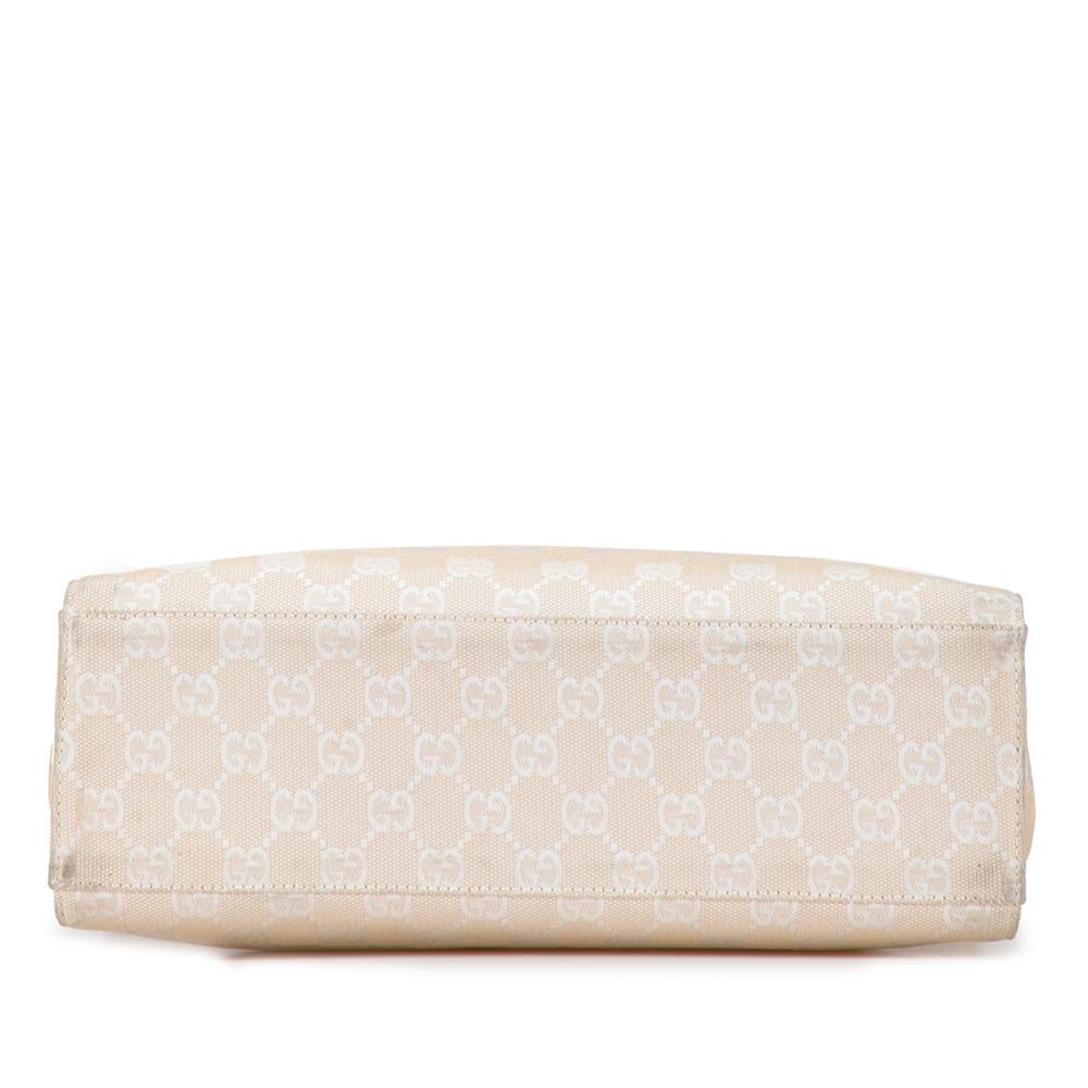 Gucci B Gucci Brown Light Beige Canvas Fabric GG Bamboo Satchel Italy