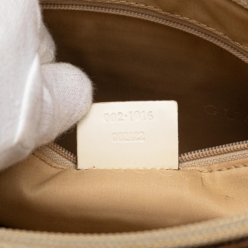 Gucci B Gucci Brown Light Beige Canvas Fabric GG Bamboo Satchel Italy