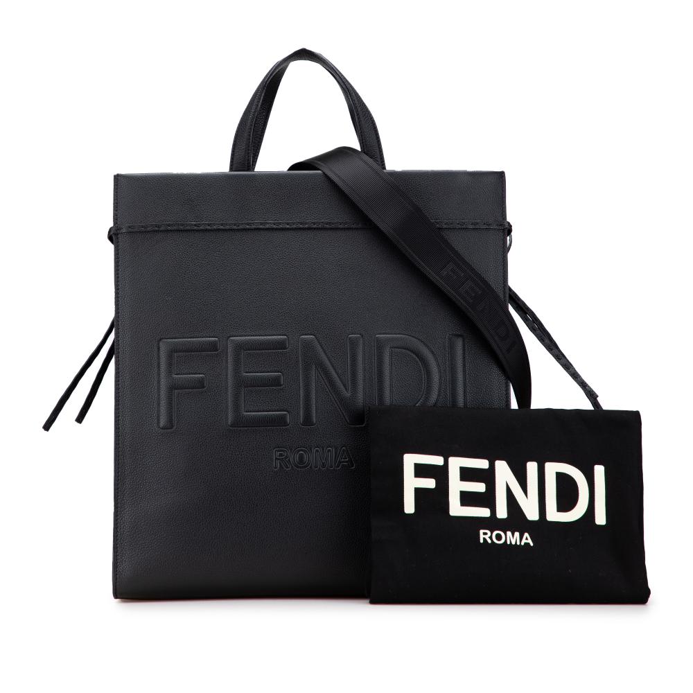 Fendi B Fendi Black Calf Leather Medium Roma Go To Shopper Satchel Italy
