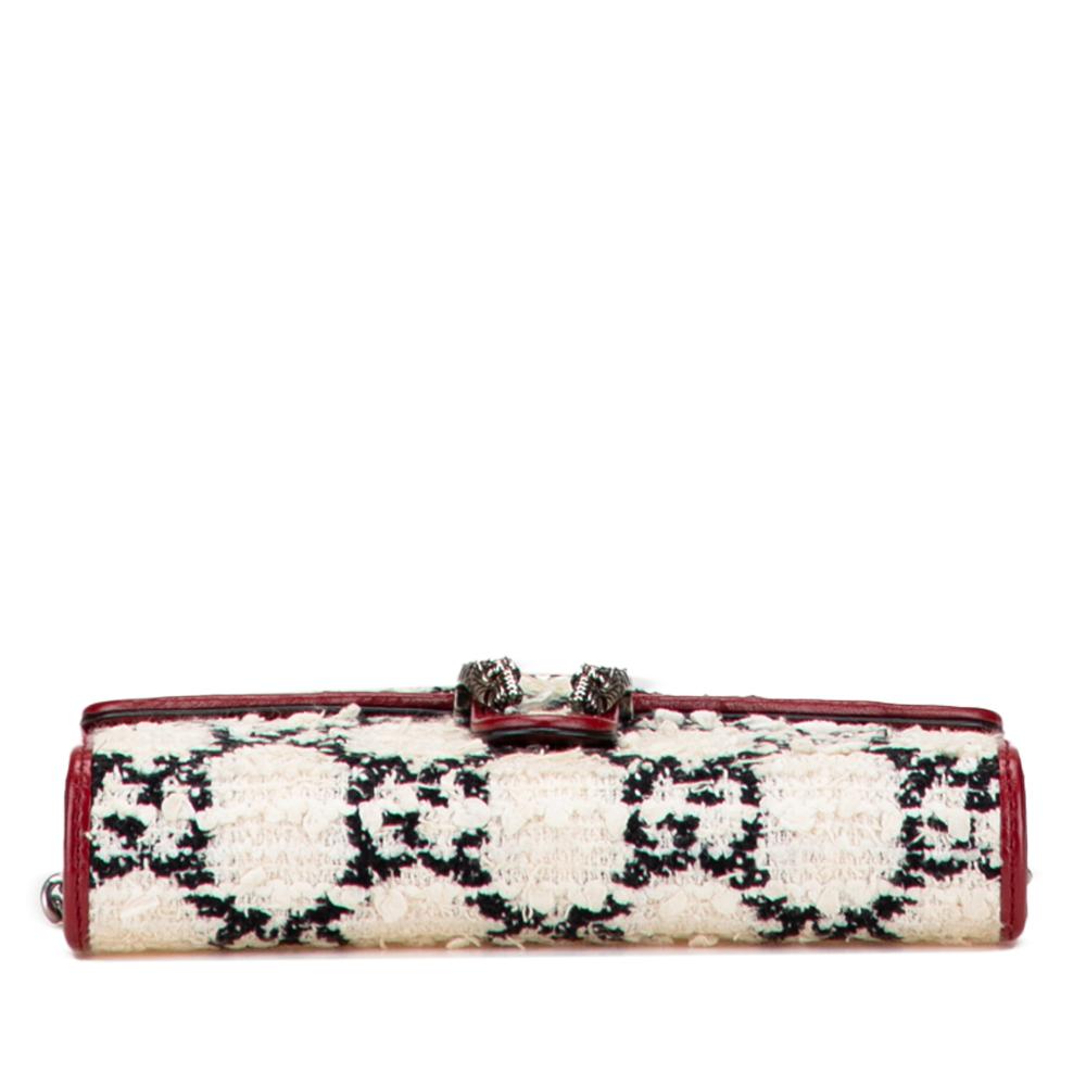 Gucci AB Gucci White Tweed Fabric Mini GG Dionysus Wallet on Chain Italy