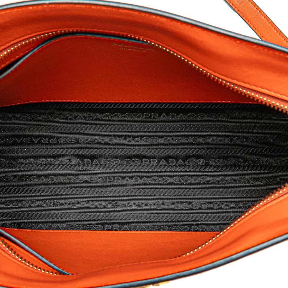 Prada B Prada Orange Saffiano Leather Vernice Esplanade Crossbody Italy