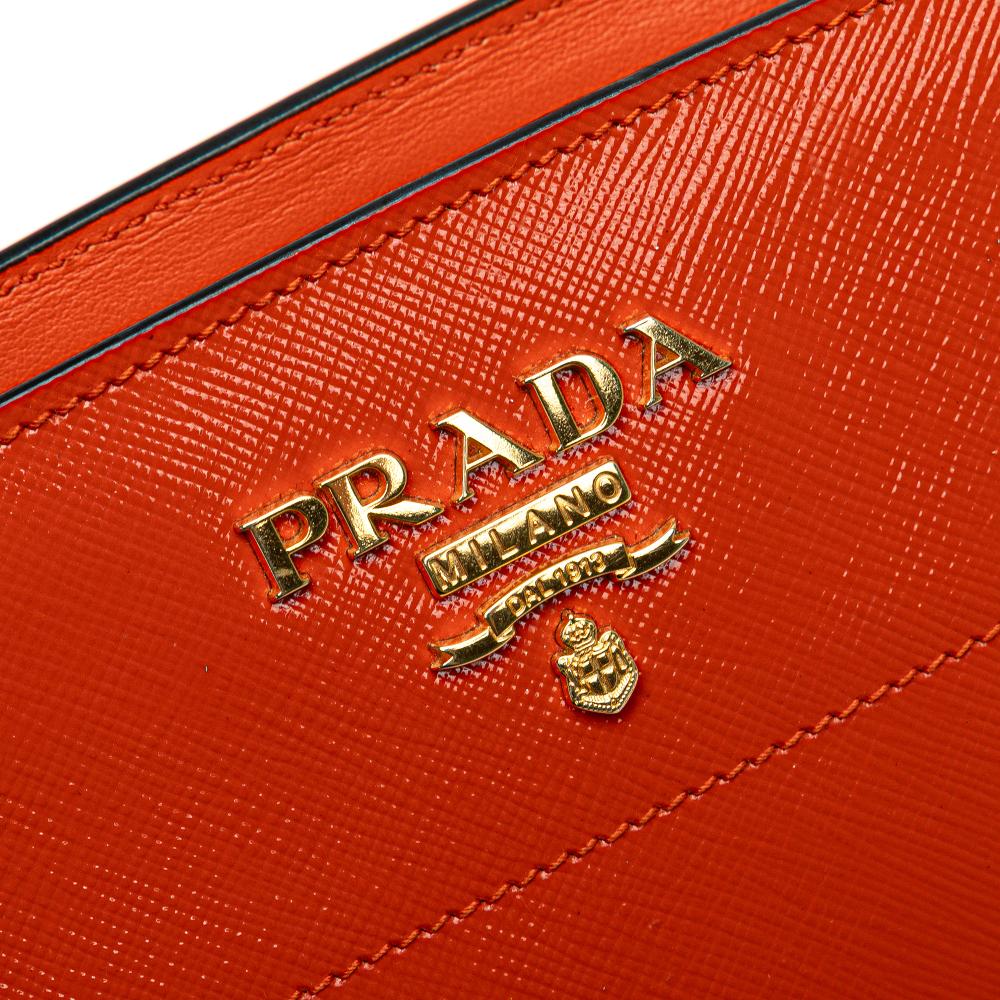 Prada B Prada Orange Saffiano Leather Vernice Esplanade Crossbody Italy