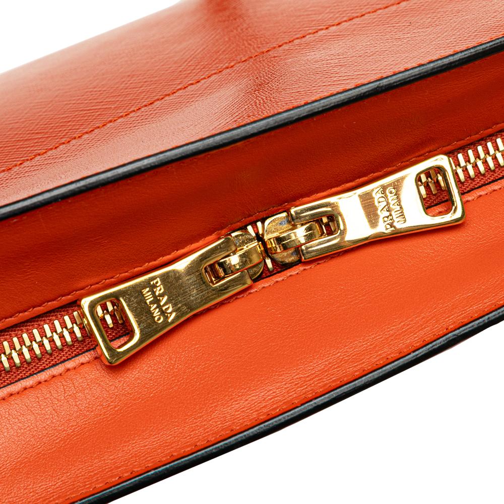 Prada B Prada Orange Saffiano Leather Vernice Esplanade Crossbody Italy