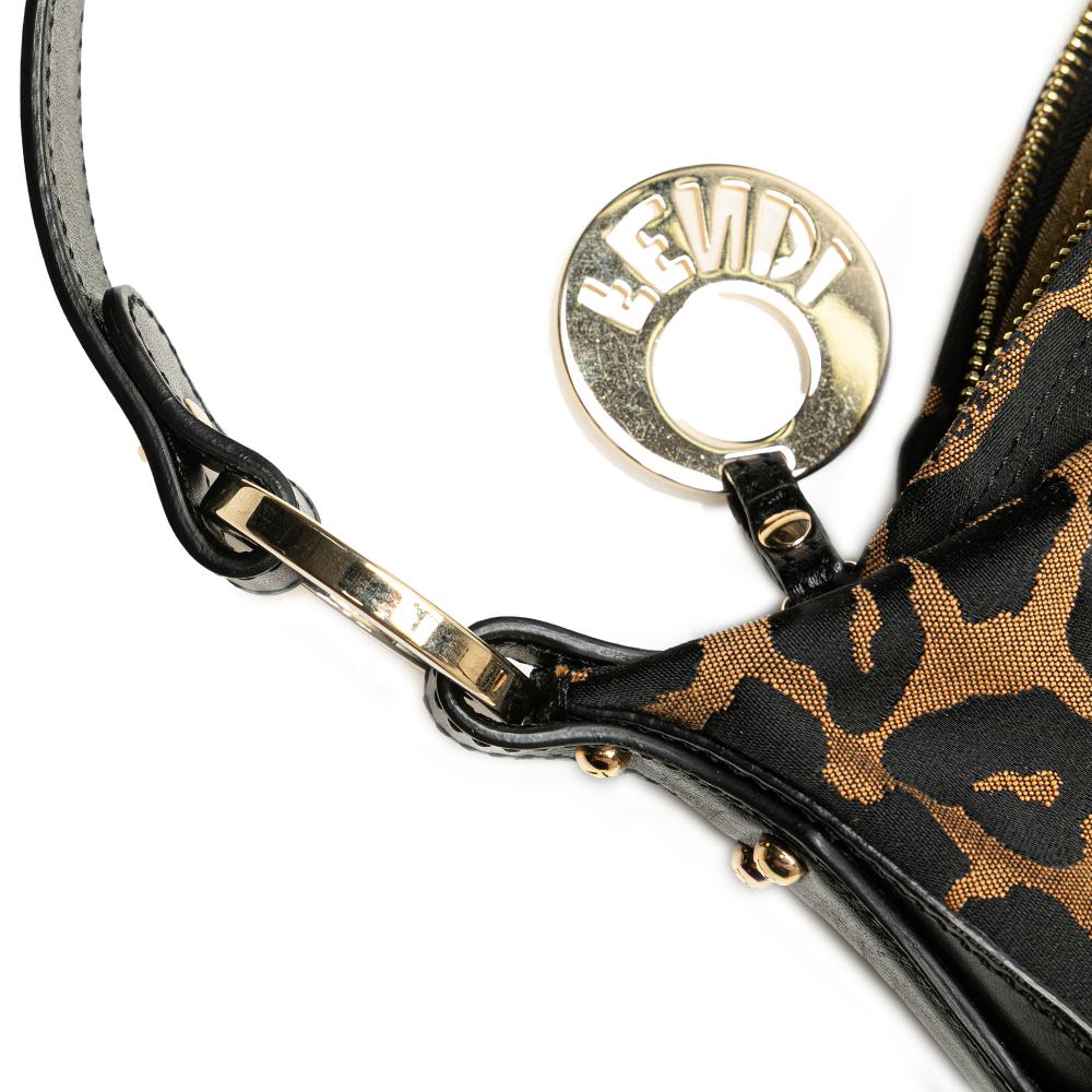 Fendi AB Fendi Brown Light Brown Canvas Fabric Leopard Print Chef Shoulder Bag Italy