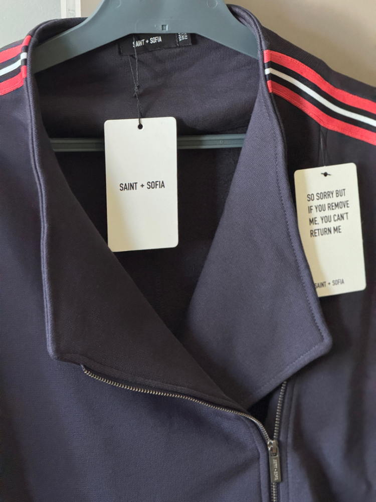 saint and sofia Cotton Biker Jacket - Navy Stripe