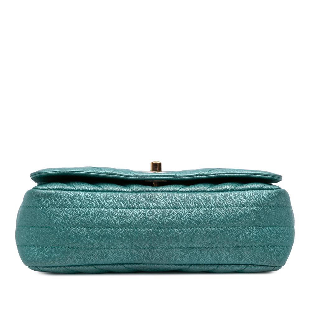 Chanel B Chanel Blue Turquoise Caviar Leather Leather Small Chevron Caviar Statement Flap France