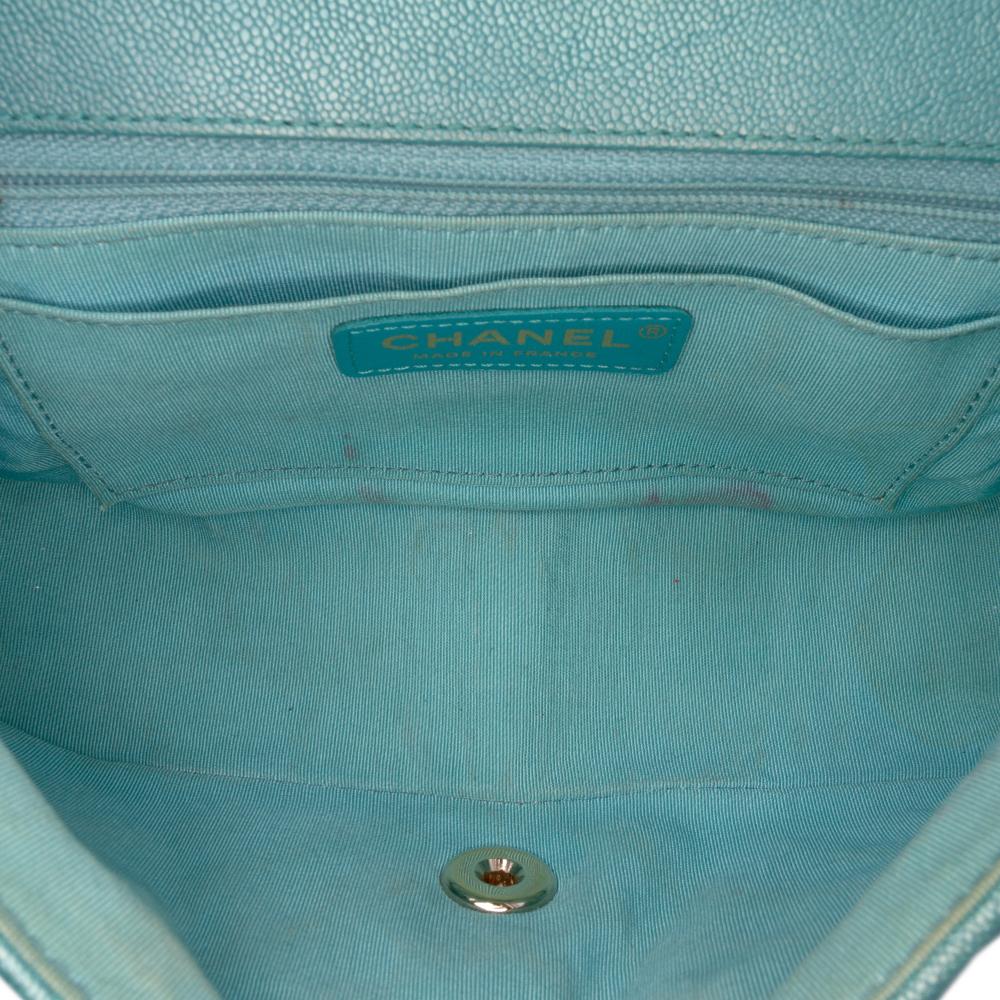 Chanel B Chanel Blue Turquoise Caviar Leather Leather Small Chevron Caviar Statement Flap France