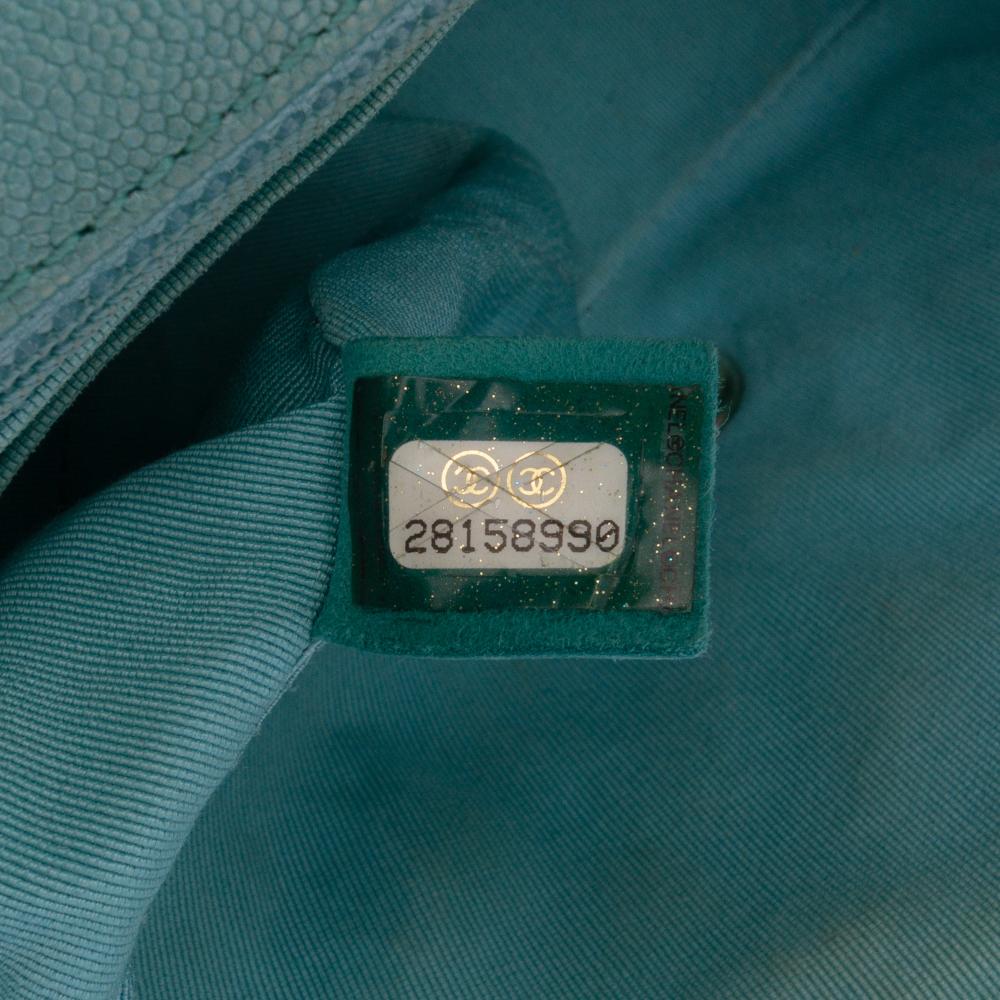 Chanel B Chanel Blue Turquoise Caviar Leather Leather Small Chevron Caviar Statement Flap France